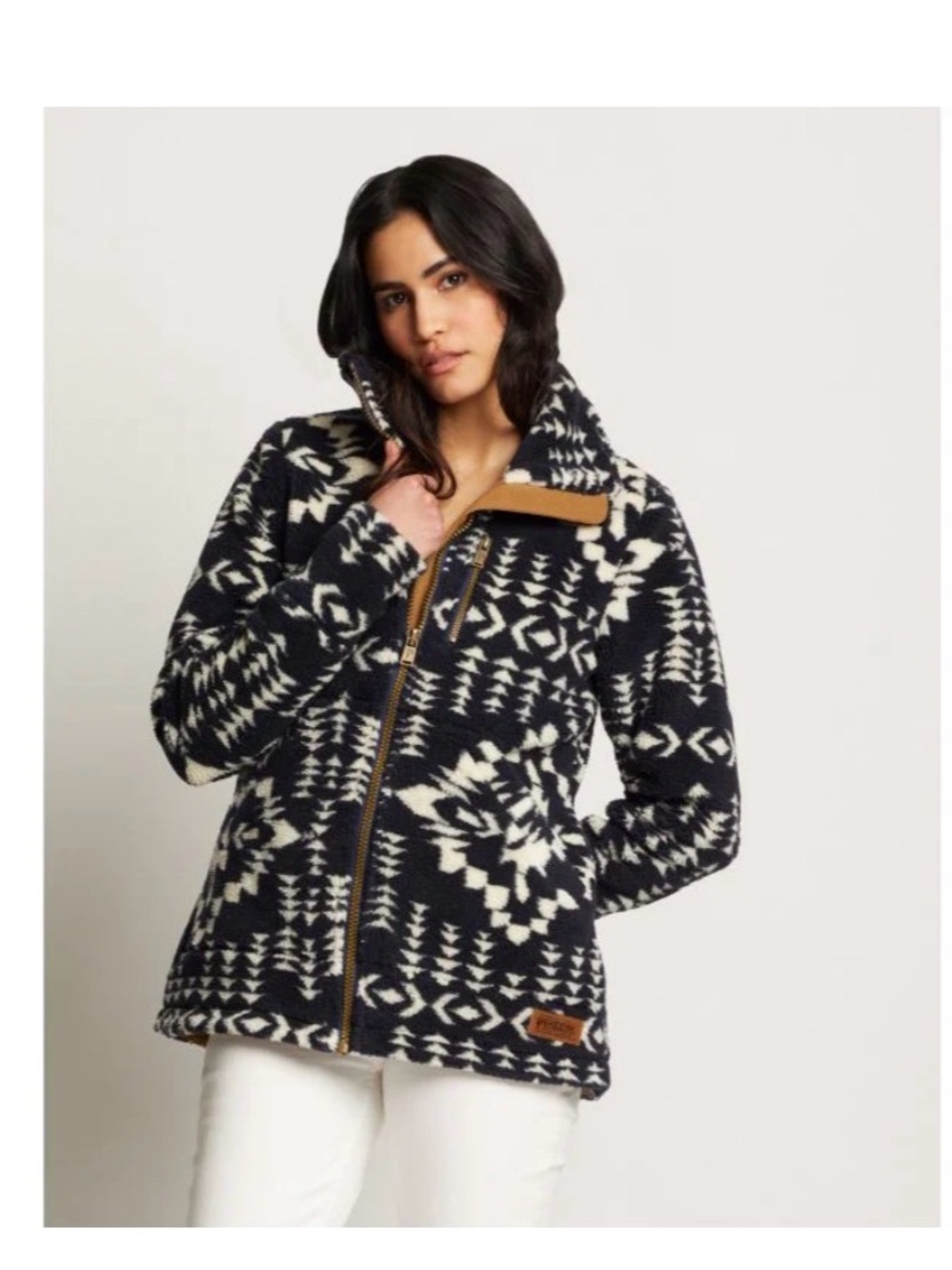 Pendleton Navy & Cream Geometric Zip-Up Fleece Jacket New With Tags